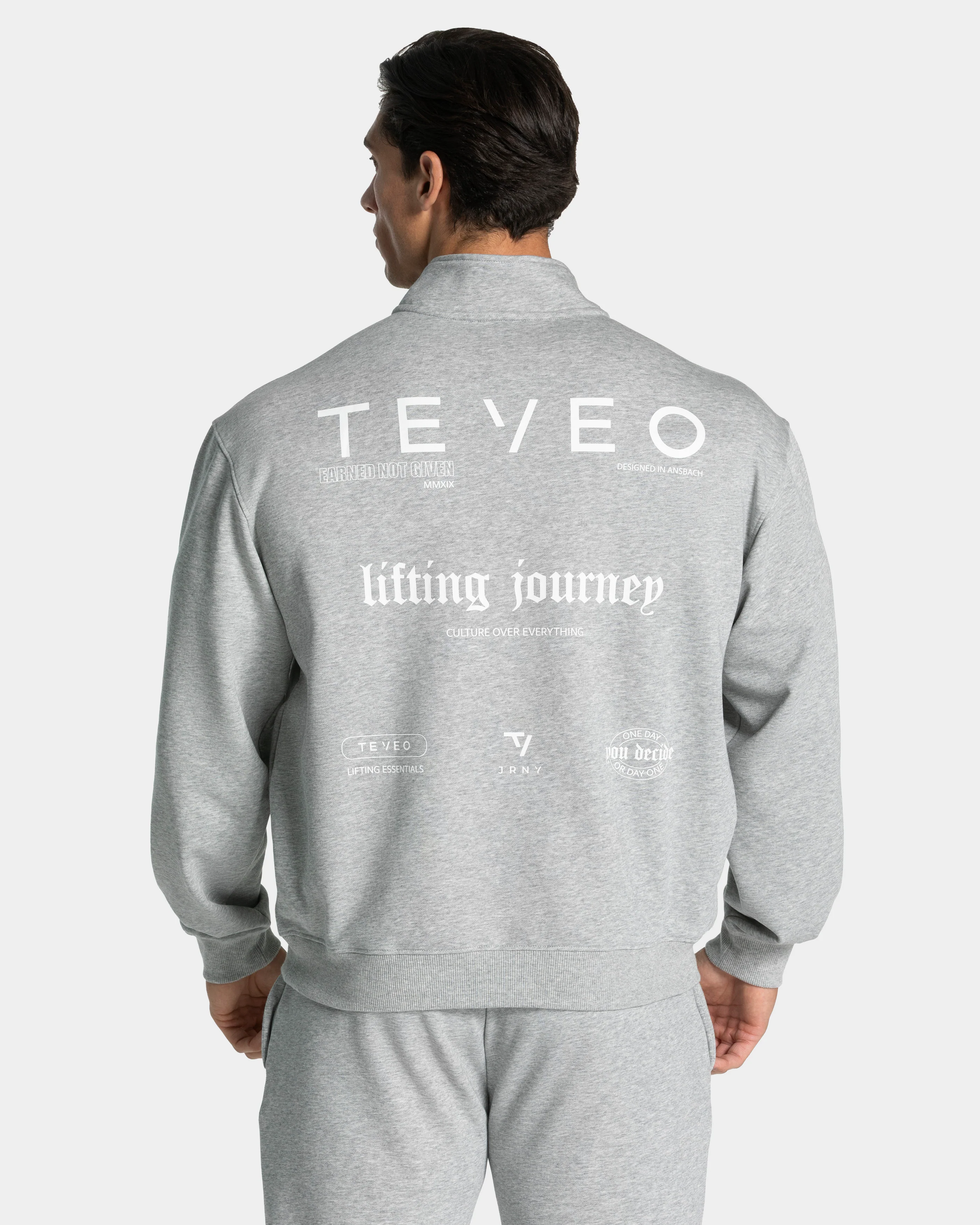 Lifting Journey Half Zip Sweater "Hellgrau Meliert"