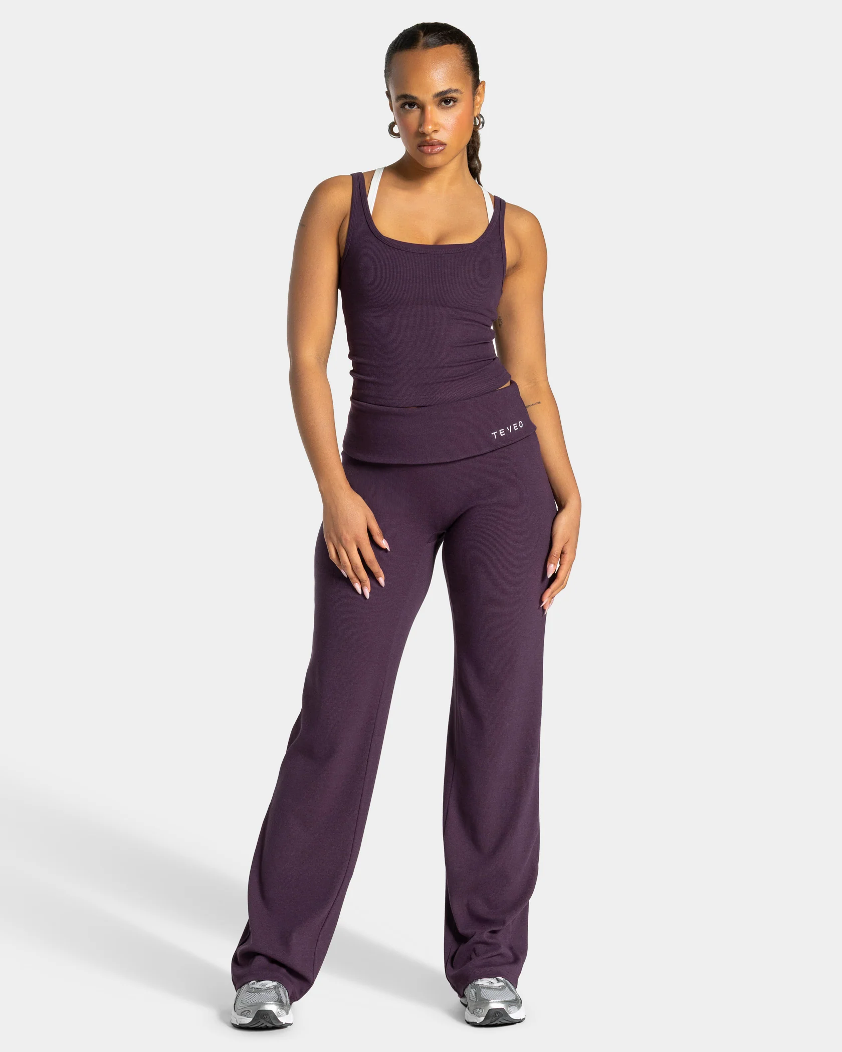 Soft Ribbed Foldover Straight Leg Pants Regular ''Blackberry'' - Image 4