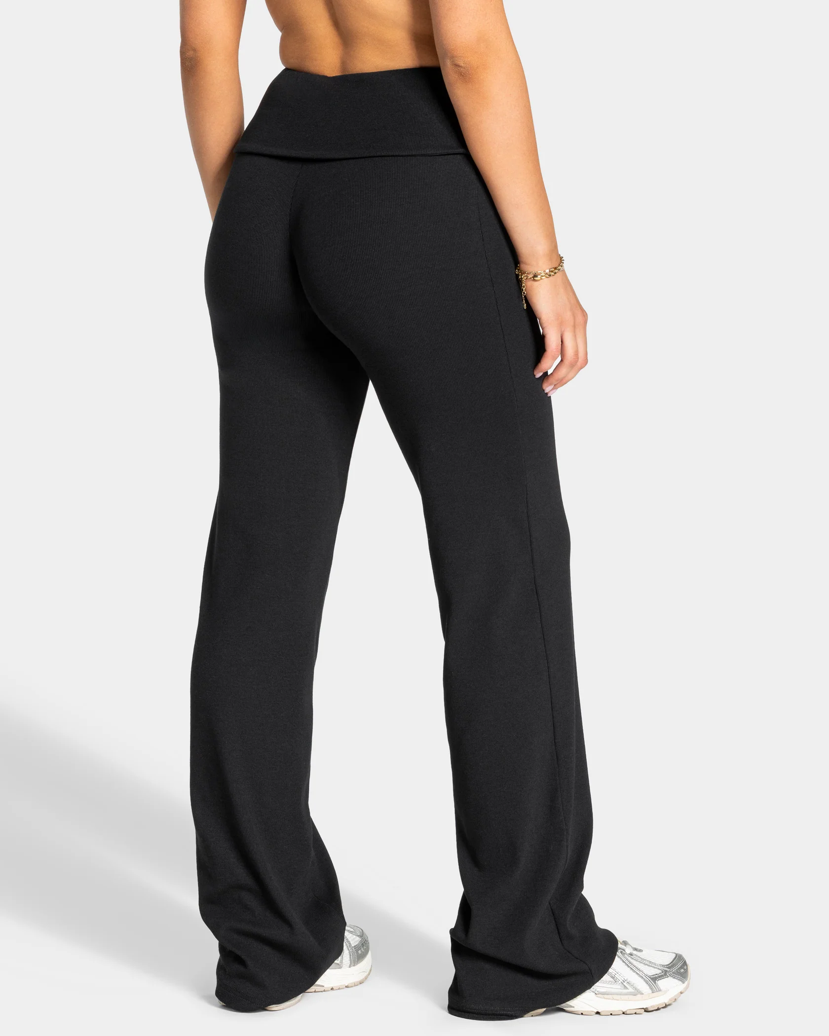 Soft Ribbed Foldover Straight Leg Pants Tall ''Schwarz'' - Image 3